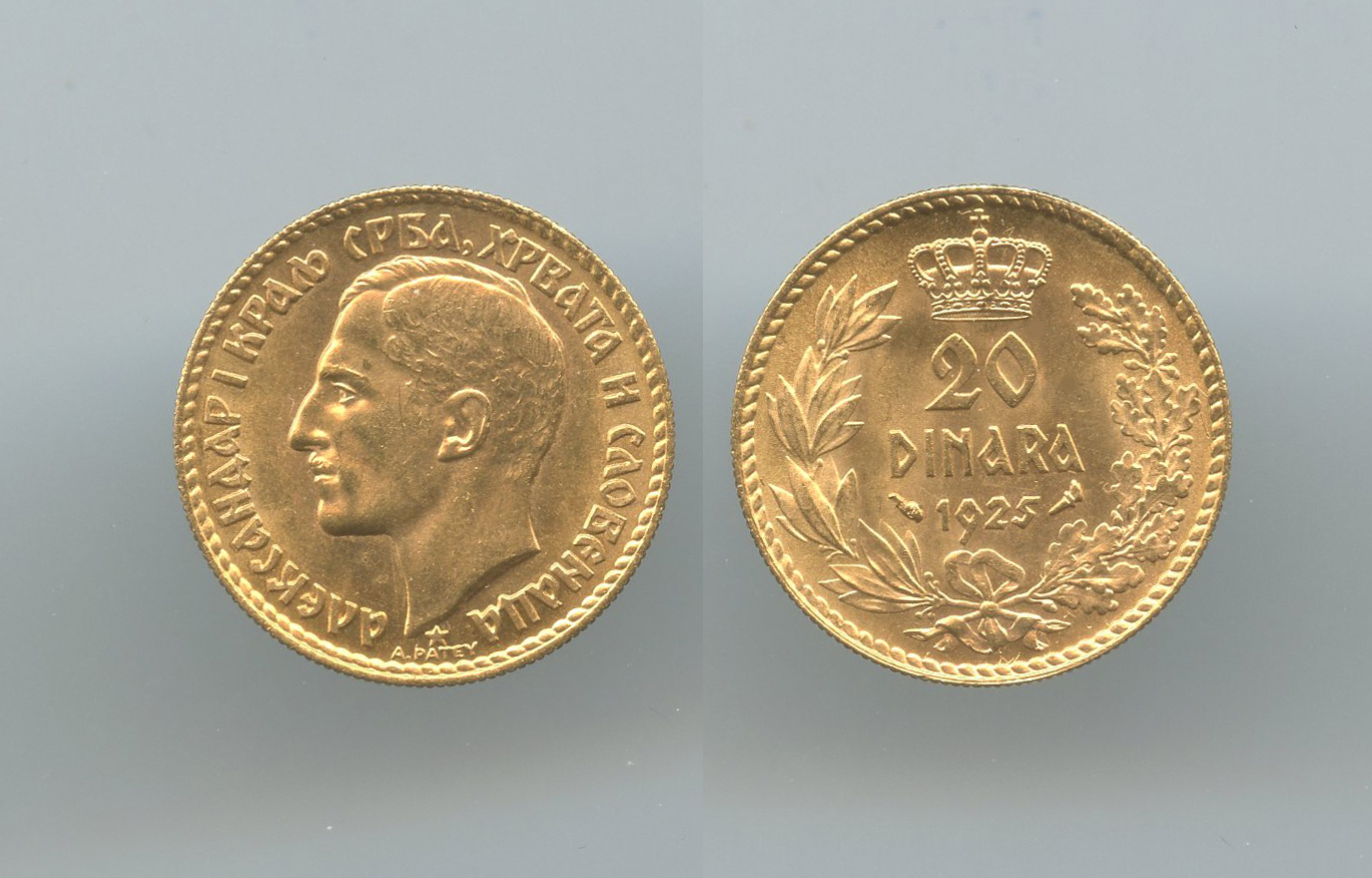 JUGOSLAVIA, Alexander I (1921-1934) 20 Dinara 1925