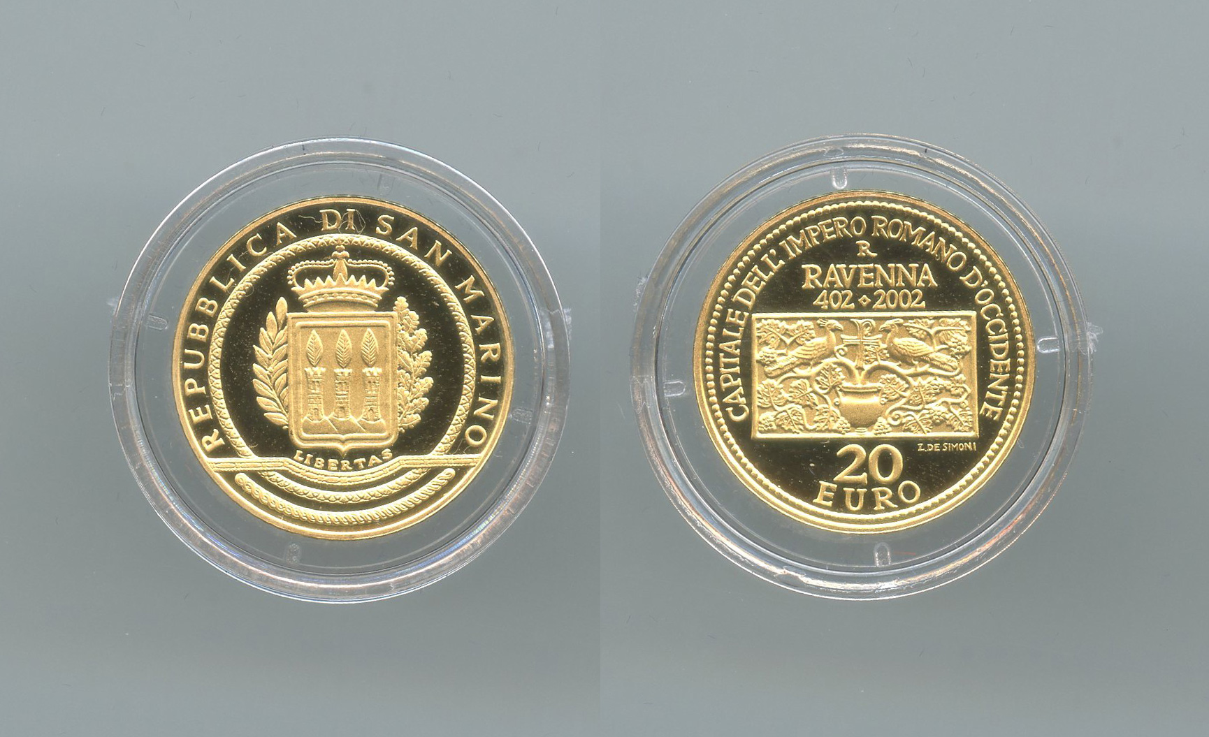 SAN MARINO, 20 Euro 2002 "1600 anni - Ravenna capitale dell' Impero Romano d' Occidente"