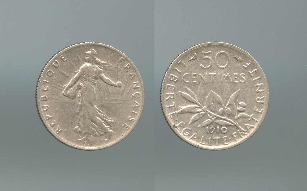 FRANCIA, Terza Repubblica (1870-1940) 50 Centimes 1910