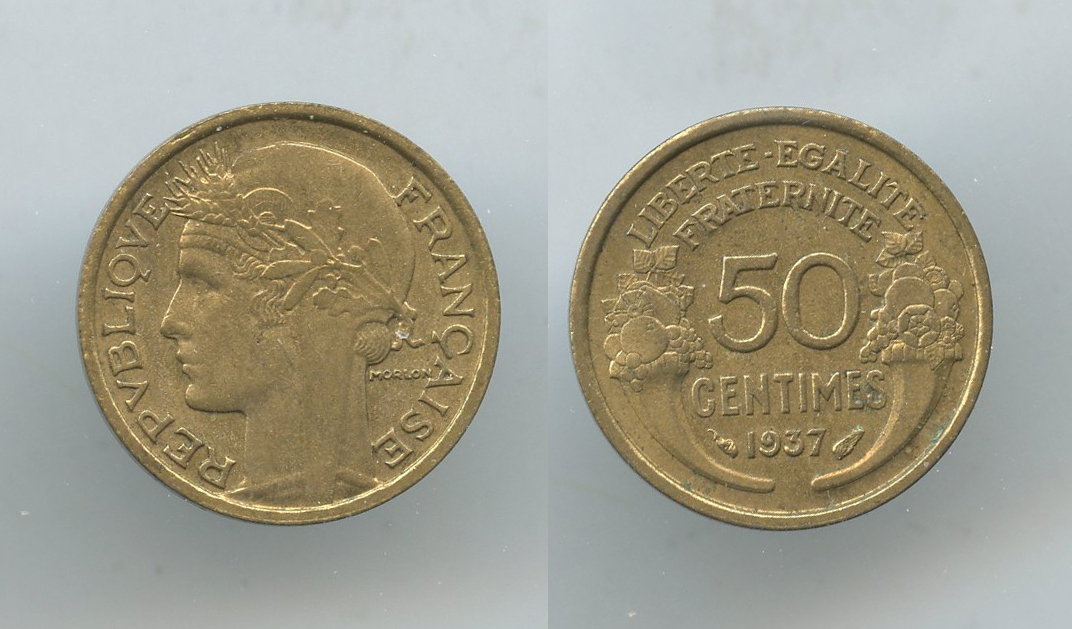 FRANCIA, Terza Repubblica (1870-1940) 50 Centimes 1937