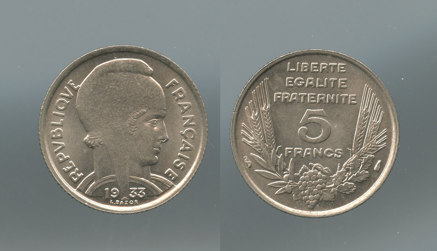 FRANCIA, Terza Repubblica (1870-1940) 5 Franc 1933