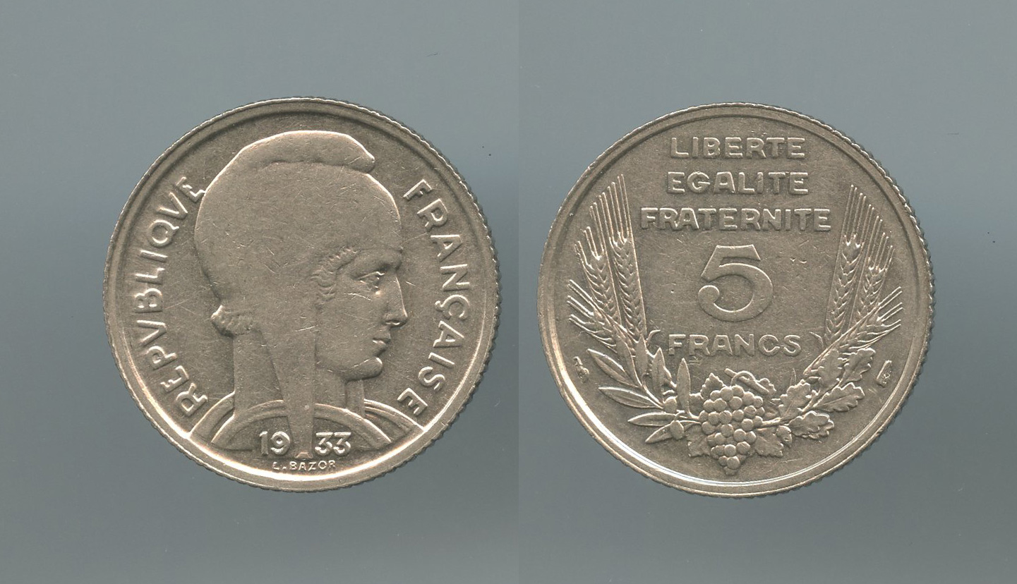 FRANCIA, Terza Repubblica (1870-1940) 5 Franc 1933