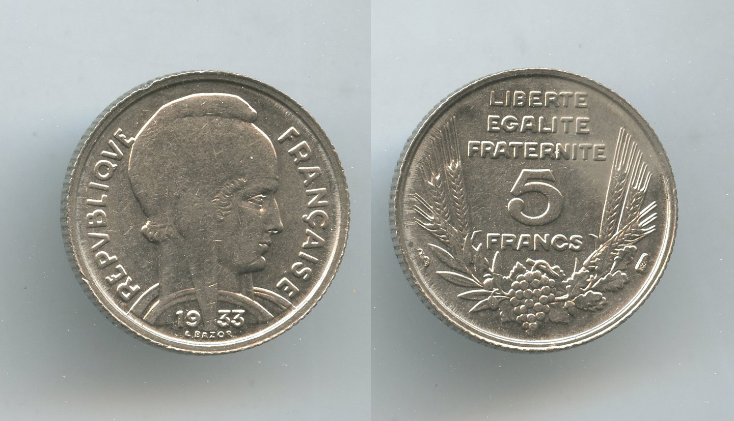 FRANCIA, Terza Repubblica (1870-1940) 5 Franc 1933