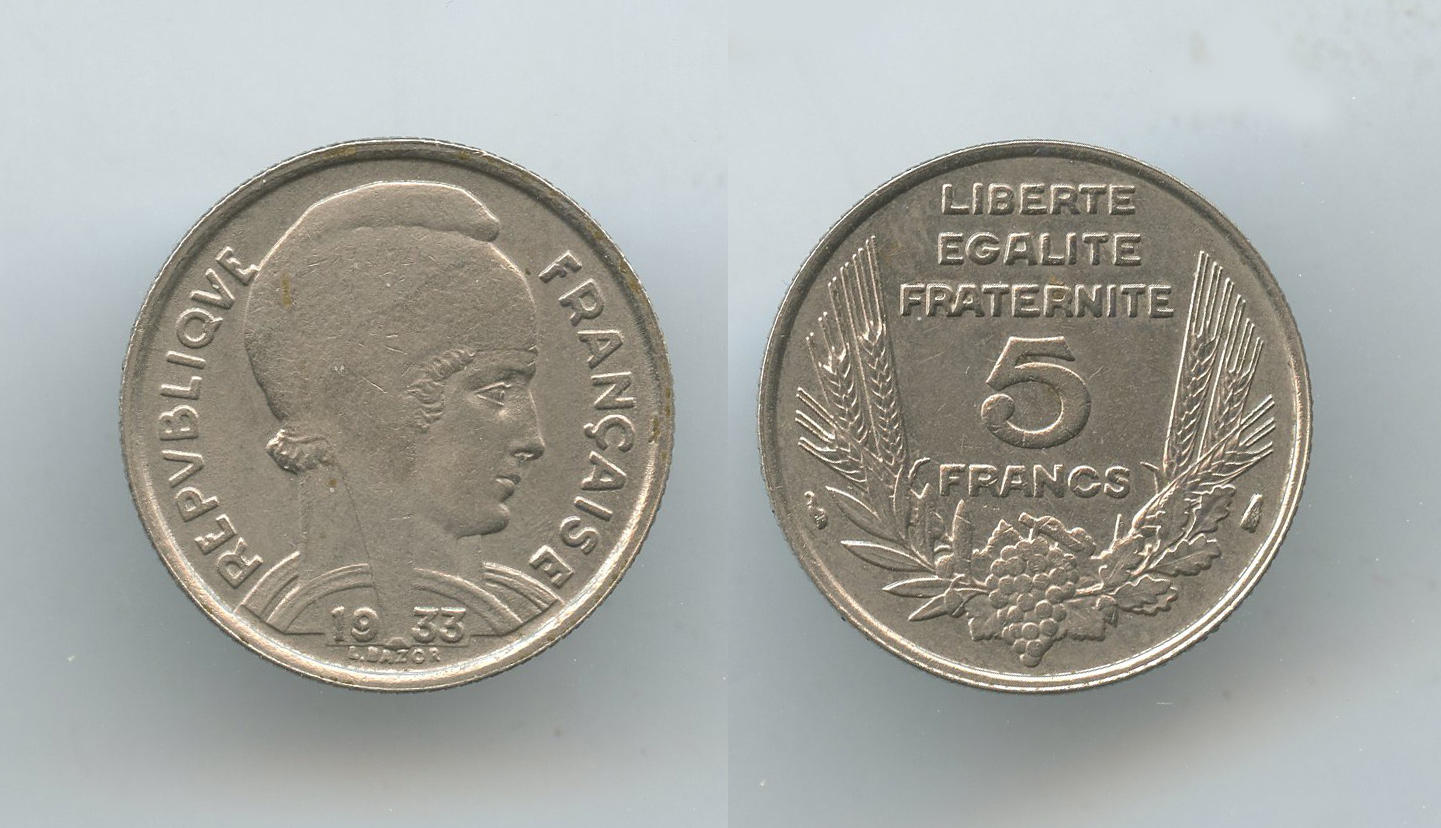 FRANCIA, Terza Repubblica (1870-1940) 5 Franc 1933