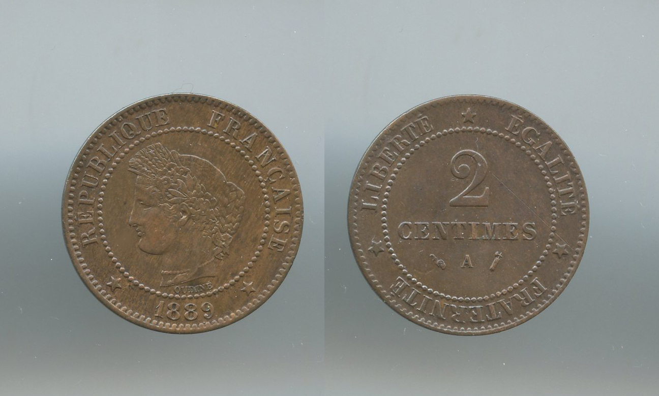 FRANCIA, Terza Repubblica (1870-1940) 2 Centimes 1889 A