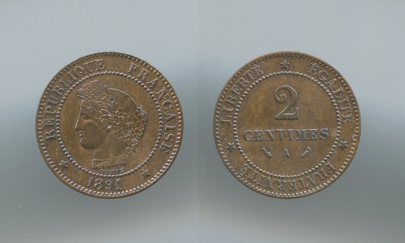 FRANCIA, Terza Repubblica (1870-1940) 2 Centimes 1891 A