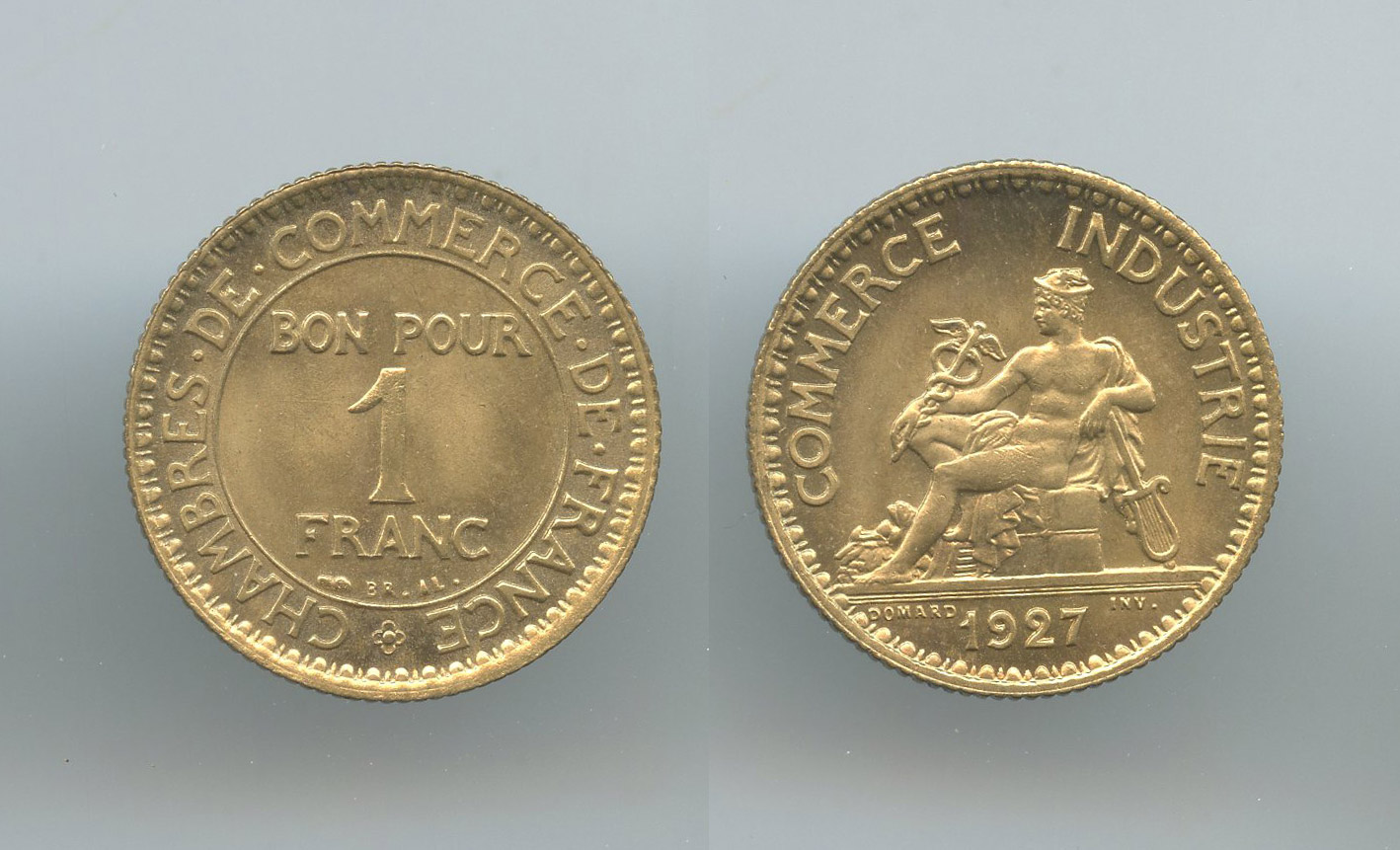 FRANCIA, Terza Repubblica (1870-1940) 1 Franc 1927 Chambre de Commerce