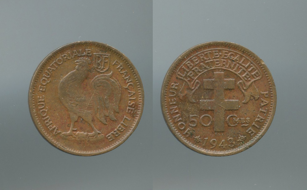 AFRICA EQUATORIALE FRANCESE, 50 Centimes 1943