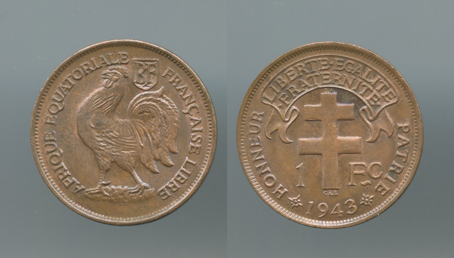 AFRICA EQUATORIALE FRANCESE, 1 Franc 1943 - Clicca l'immagine per chiudere