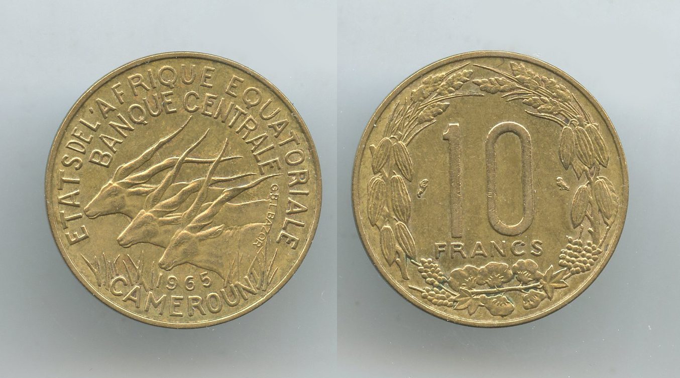 AFRICA EQUATORIALE FRANCESE, 10 Francs 1965