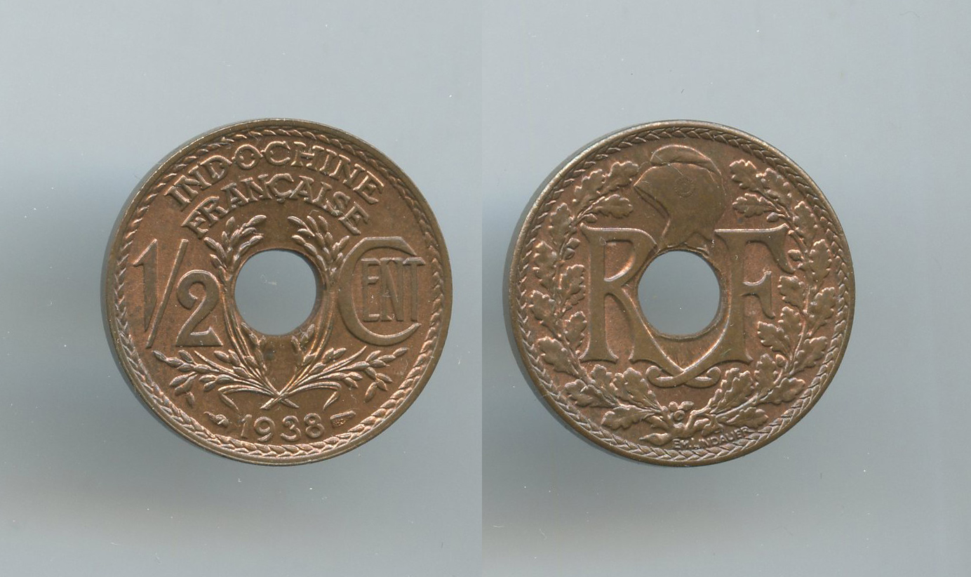 INDOCINA FRANCESE, 1/2 Cent 1938