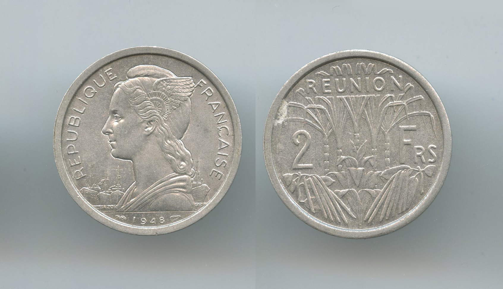 REUNION, 2 Francs 1948