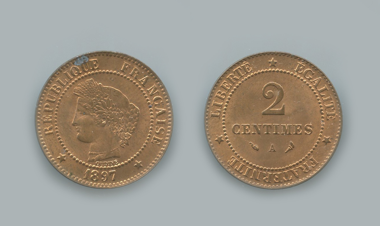 FRANCIA, Terza Repubblica (1870-1940) 2 Centimes 1897 A