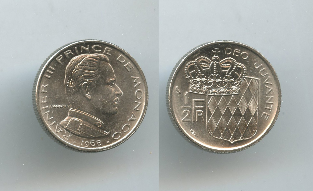 MONACO, Rainier III (1949-2005) 1/2 Franc 1965