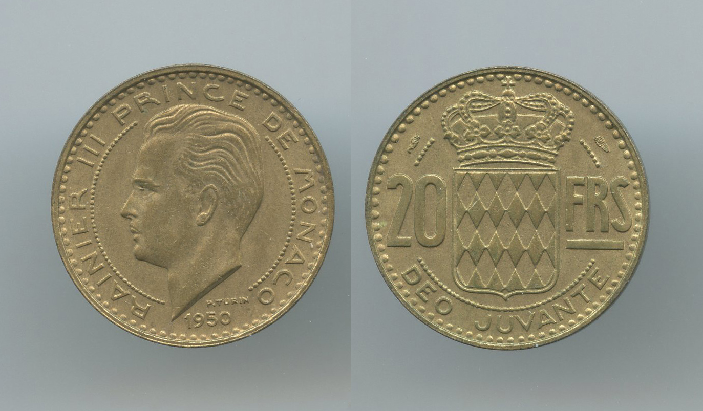 MONACO, Rainier III (1949-2005) 20 Francs 1950