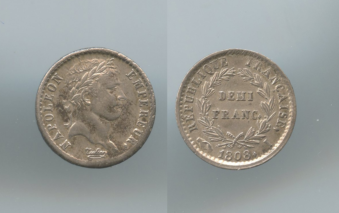 FRANCIA, Napoleone I (1804-1814) Demi Franc 1808 I