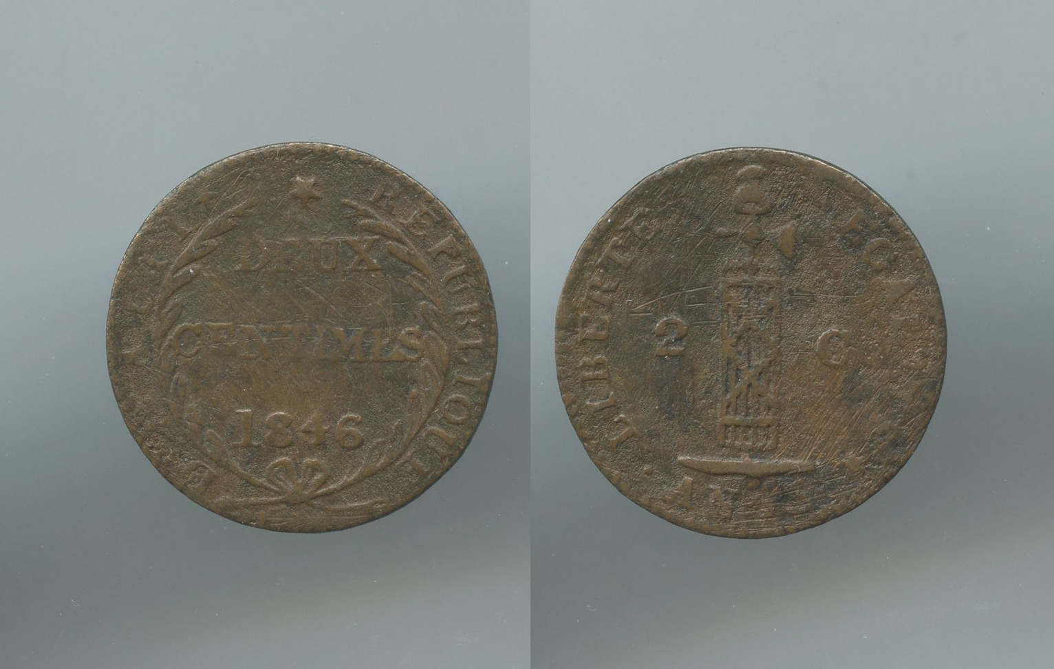 HAITI, 2 Centimes 1846 AN 43