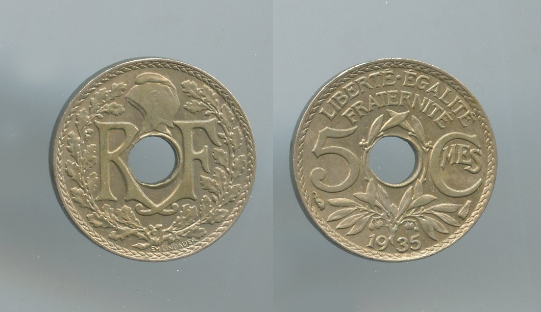 FRANCIA, Terza Repubblica (1870-1940) 5 Centimes 1935