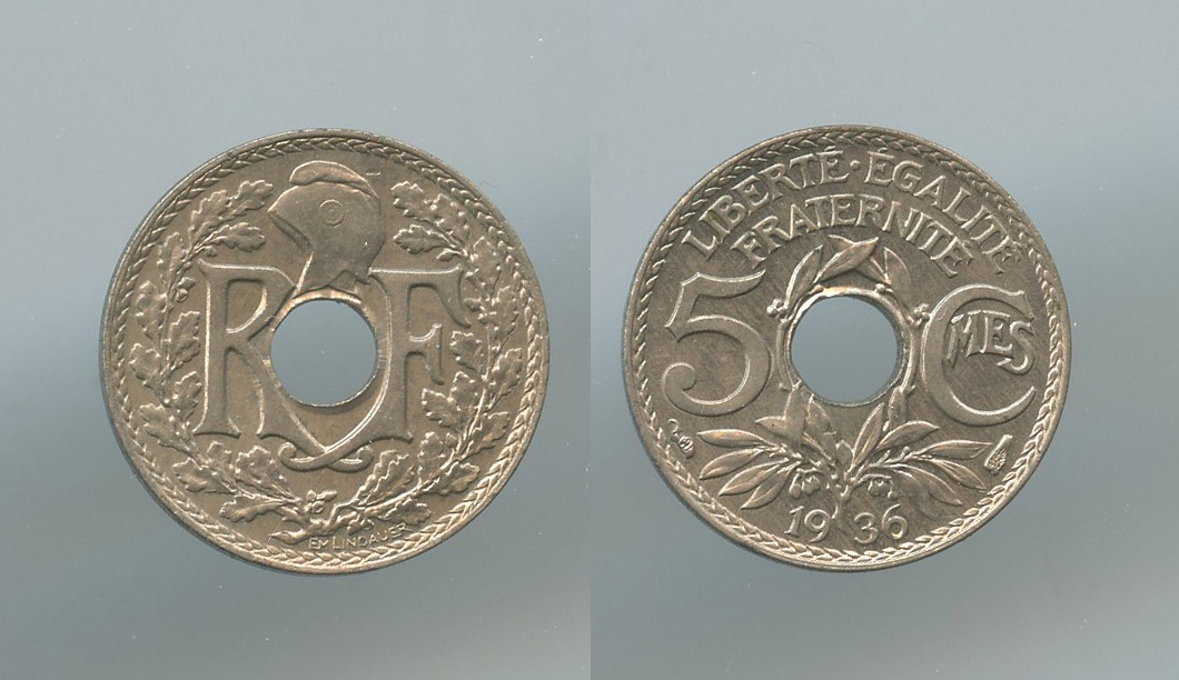 FRANCIA, Terza Repubblica (1870-1940) 5 Centimes 1936