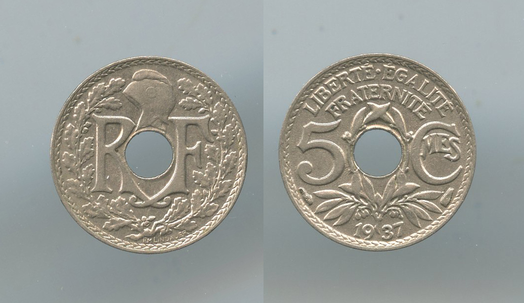 FRANCIA, Terza Repubblica (1870-1940) 5 Centimes 1937