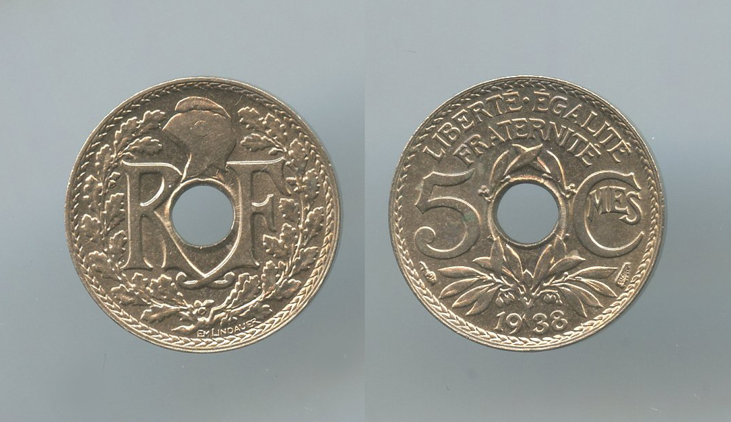 FRANCIA, Terza Repubblica (1870-1940) 5 Centimes 1938