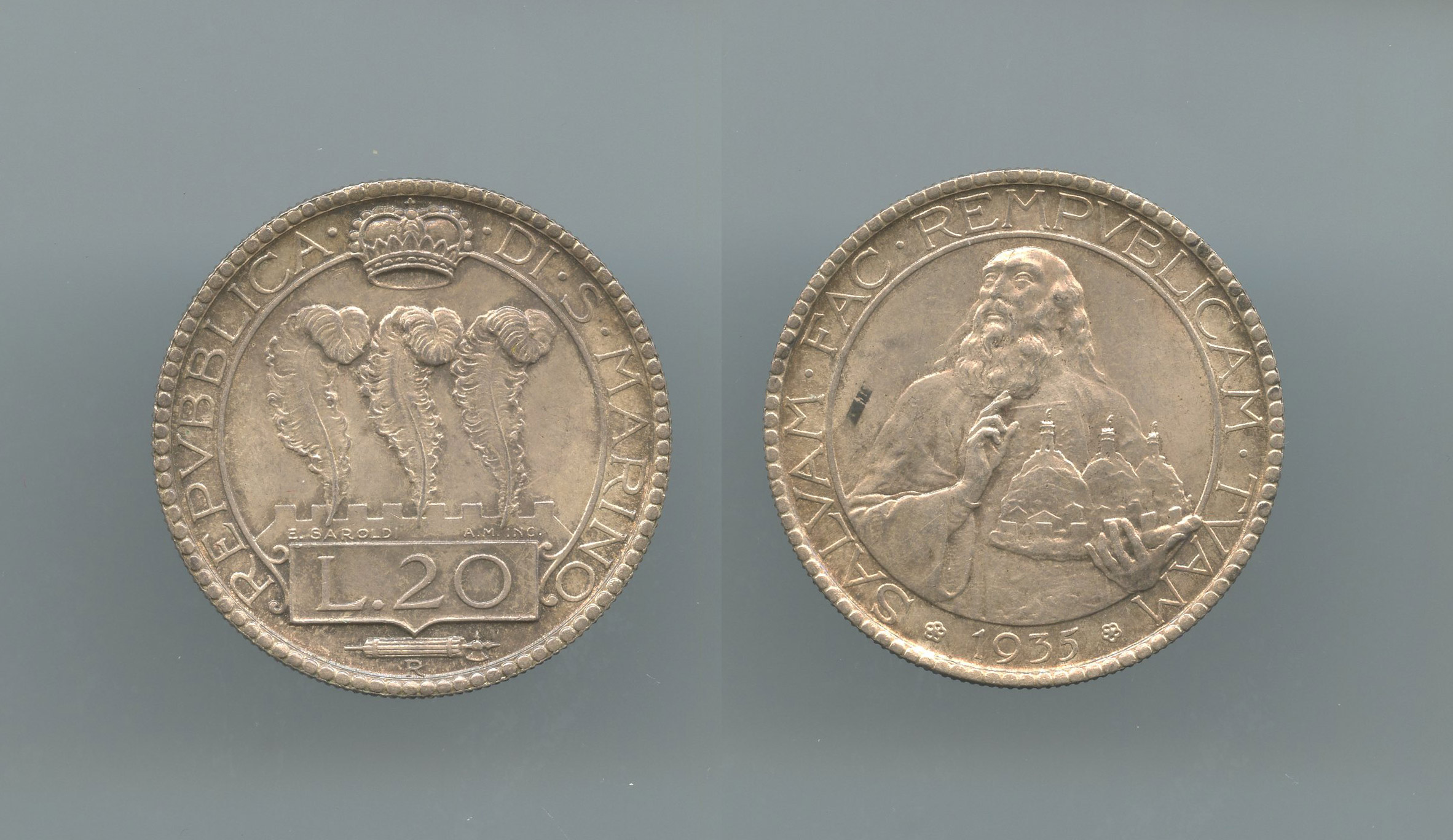 SAN MARINO, 20 Lire 1935 - Clicca l'immagine per chiudere