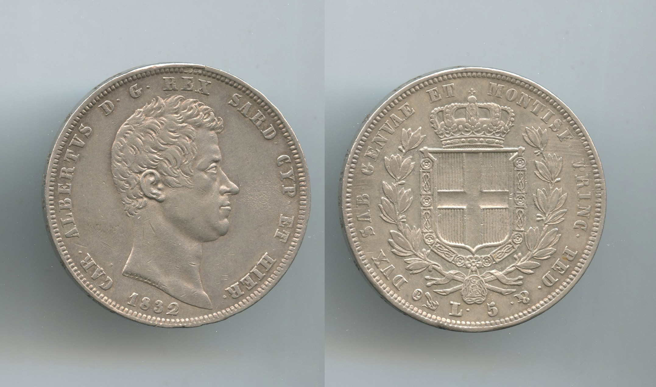 REGNO DI SARDEGNA, Carlo Alberto (1831-1849) 5 Lire 1832 Genova