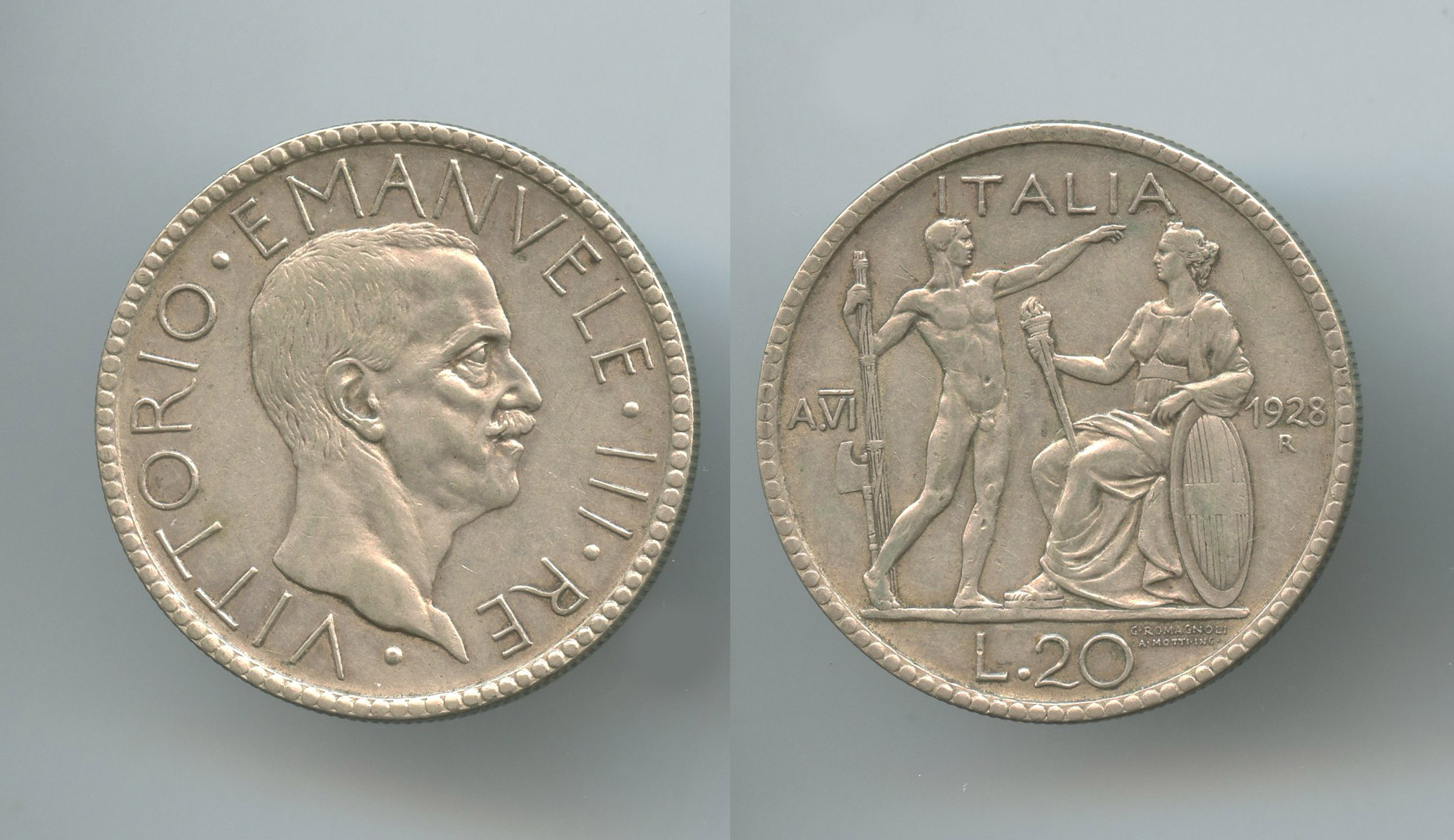 REGNO D' ITALIA, Vittorio Emanuele III (1900-1943) 20 Lire 1928 Littore - Clicca l'immagine per chiudere