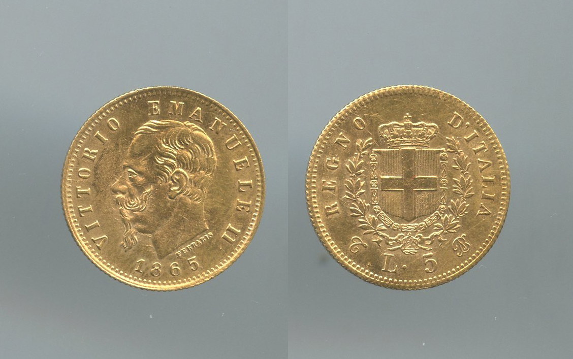 REGNO D' ITALIA, Vittorio Emanuele II (1861-1878) 5 Lire 1865