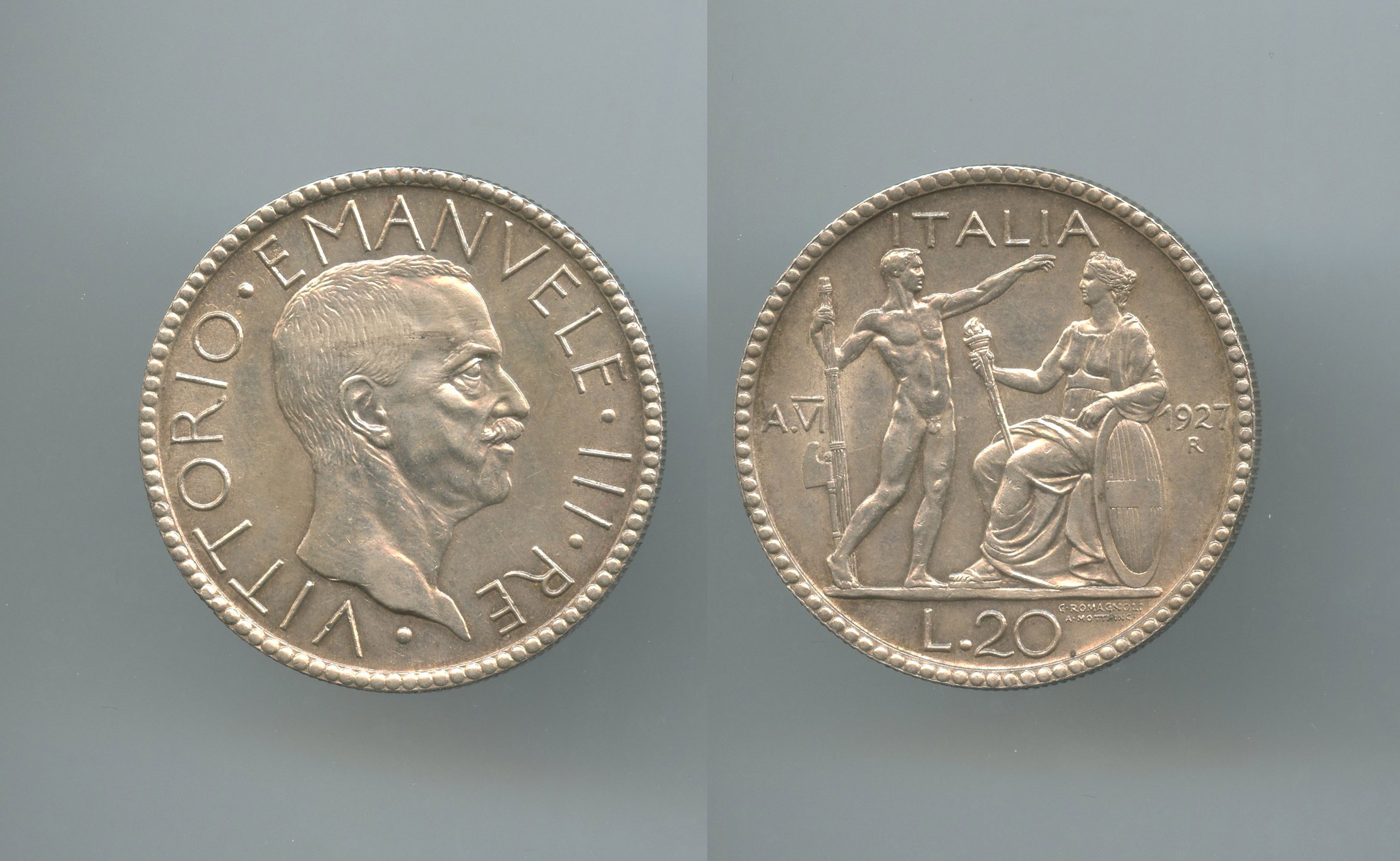 REGNO D' ITALIA, Vittorio Emanuele III (1900-1943) 20 Lire 1927 A. VI Littore - Clicca l'immagine per chiudere