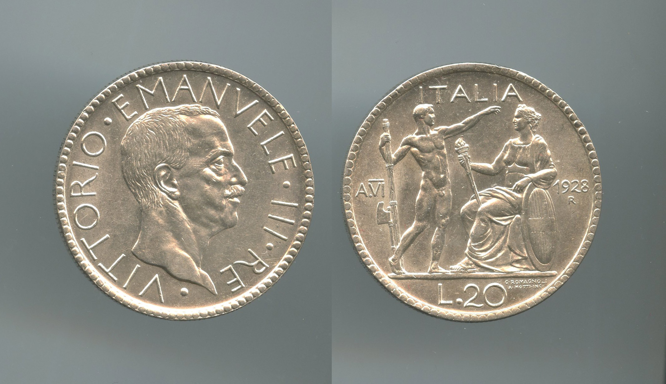 REGNO D' ITALIA, Vittorio Emanuele III (1900-1943) 20 Lire 1928 A. VI Littore - Clicca l'immagine per chiudere