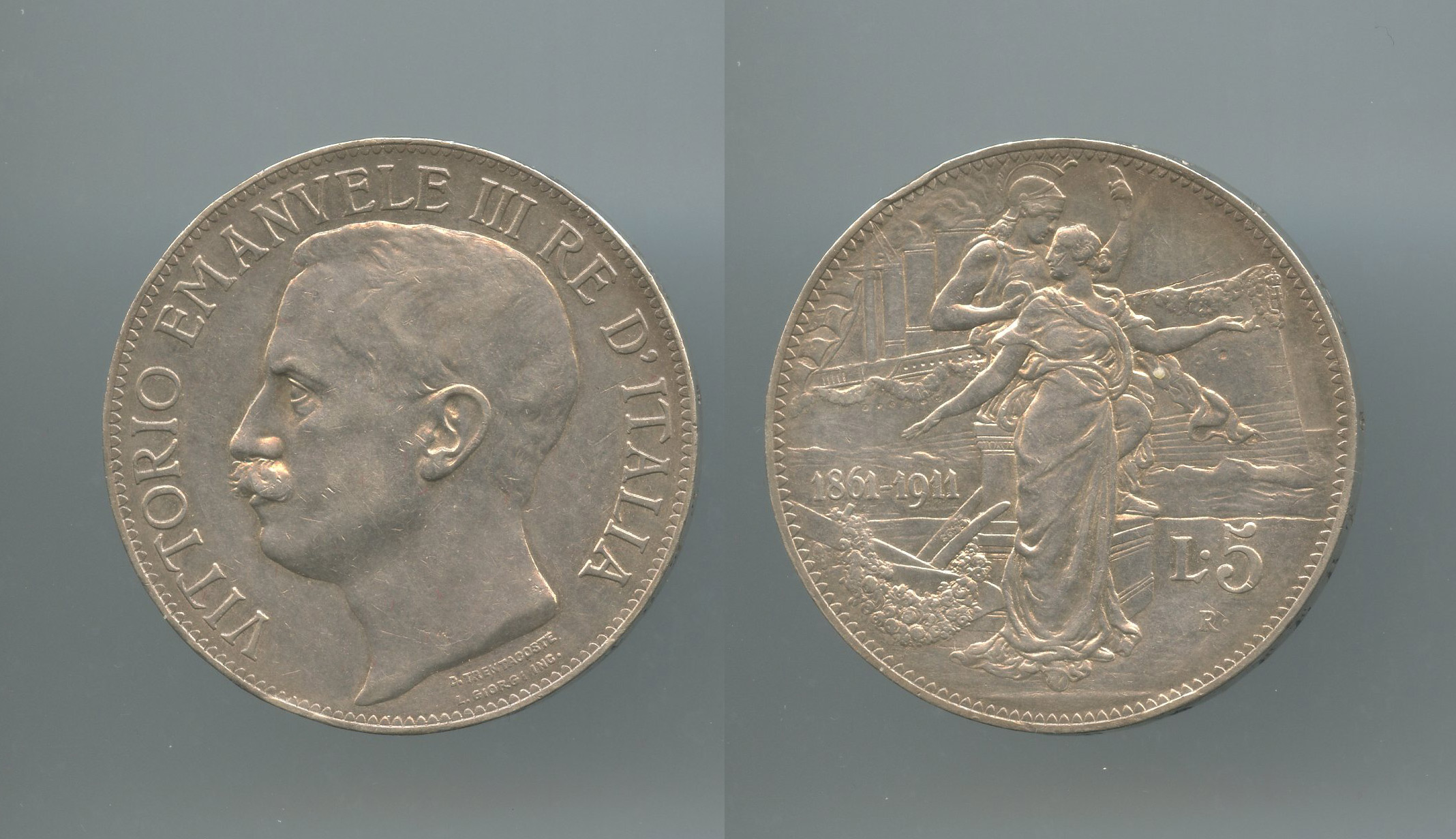 REGNO D' ITALIA, Vittorio Emanuele III (1900-1943) 5 Lire 1911 "Cinquantenario" - Clicca l'immagine per chiudere