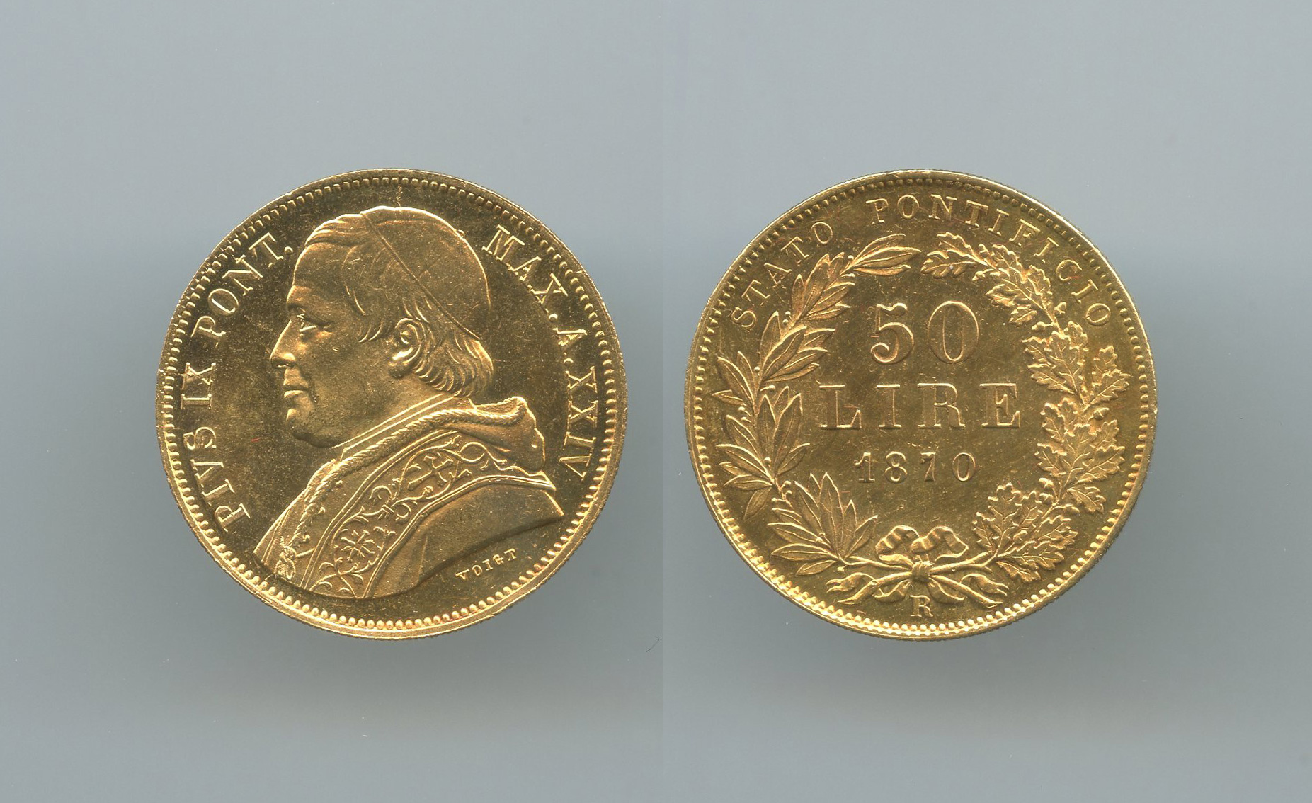 STATO PONTIFICIO, Pio IX (1846-1870) 50 Lire 1870 A. XXIV