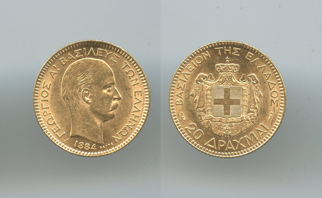 GRECIA, George I (1863-1913) 20 Drachmai 1884 A