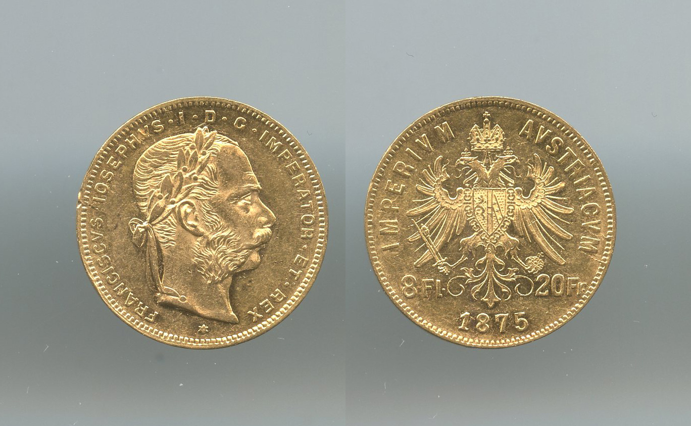 AUSTRIA, Franz Joseph (1848-1916) 20 Franchi 1875