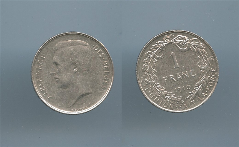 BELGIO, Albert I (1909-1934) 1 Franc 1910