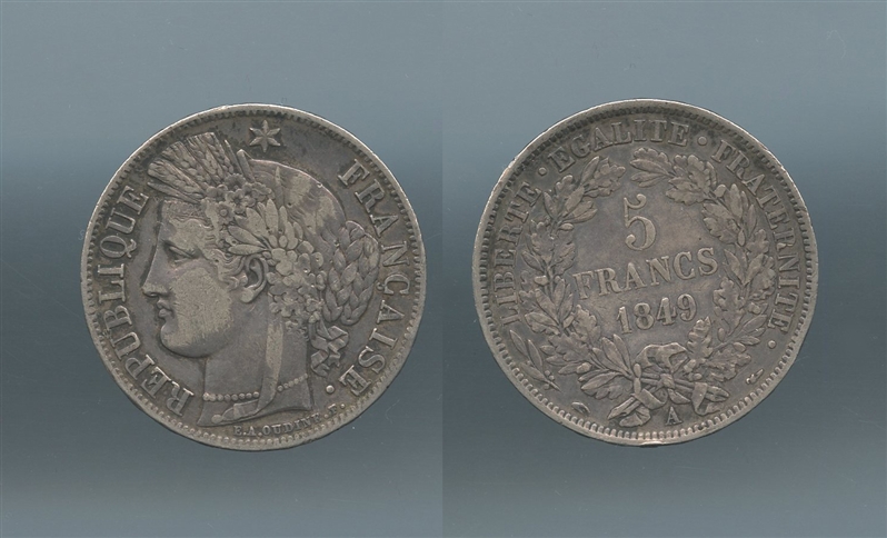 FRANCIA, Seconda Repubblica (1848-1852) 5 Francs 1849 A