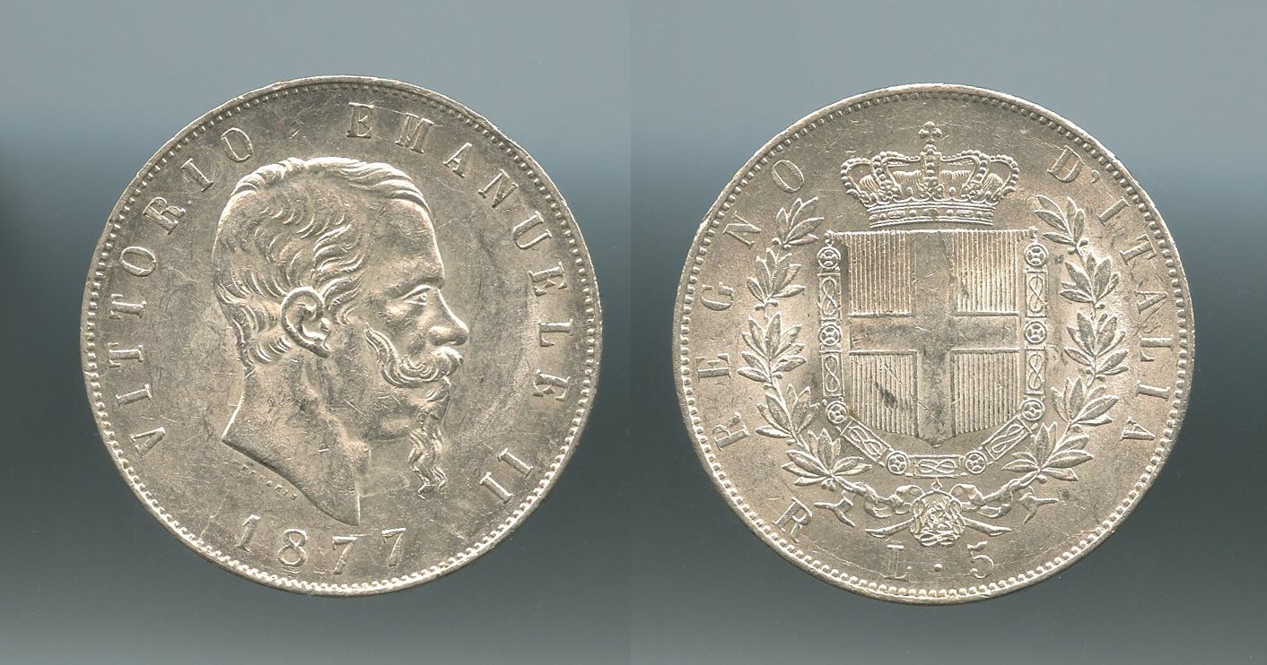 REGNO D' ITALIA, Vittorio Emanuele II (1861-1878) 5 Lire 1876 Roma