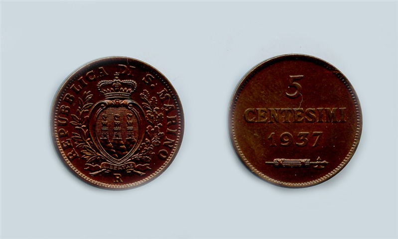 SAN MARINO, 5 Centesimi 1937