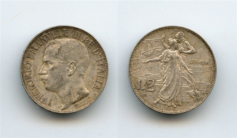 VITTORIO EMANUELE III (1900-1943) 2 Lire 1911 "Cinquantenario"