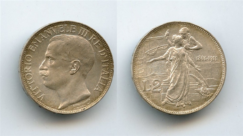 VITTORIO EMANUELE III (1900-1943) 2 Lire 1911 "Cinquantenario"