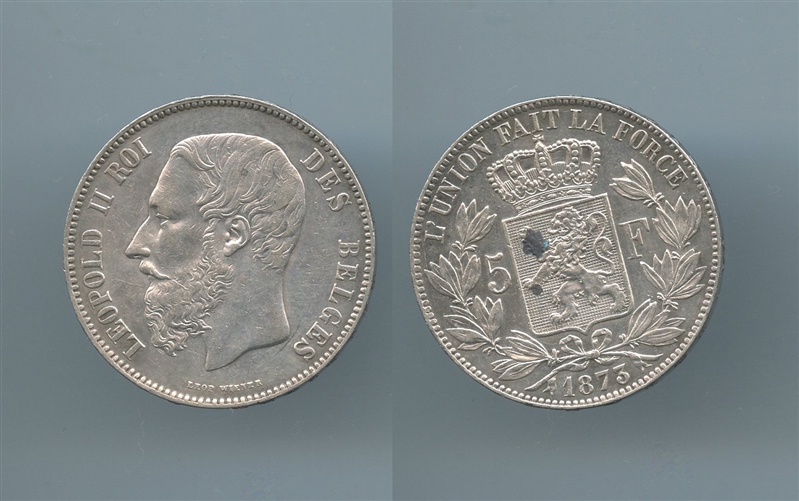 BELGIO, Leopoldo II (1865-1909) 5 Francs 1873