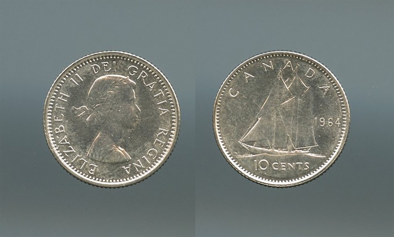 CANADA, Elizabeth II, 10 Cents 1964