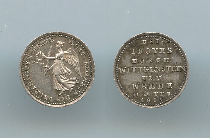 Siegespfennig 1814 (Pfennig della Vittoria) Troyes di Wittgenstein e Wrede