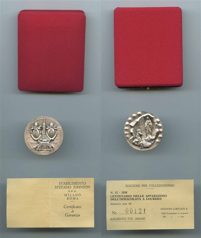 VATICANO, Pio XII (1939-1958) Medaglia 1958, Centenario delle Apparizioni dell' Immacolata a Lourdes