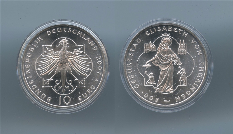 GERMANIA, 10 Euro 2007 A, "St. Elizabeth von Thuringen"