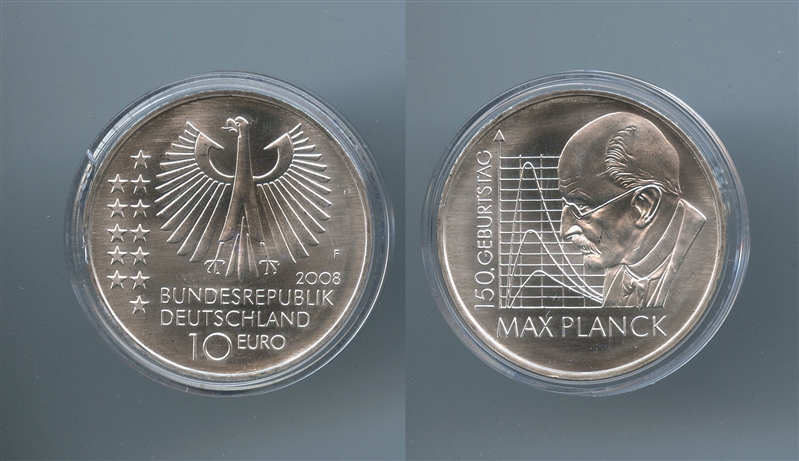 GERMANIA, 10 Euro 2008 F, "150 Max Planck"