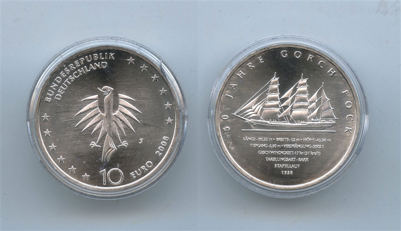 GERMANIA, 10 Euro 2008 J, "50 Gorch II Fock"