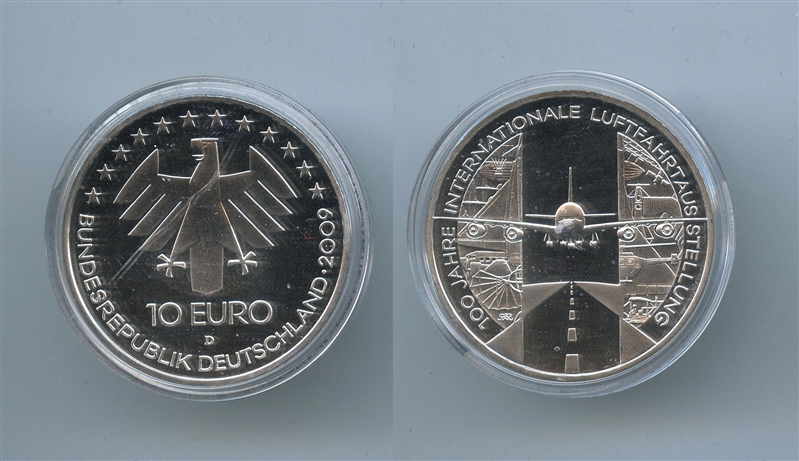 GERMANIA, 10 Euro 2009 D, "100 International Aerospace Expo"