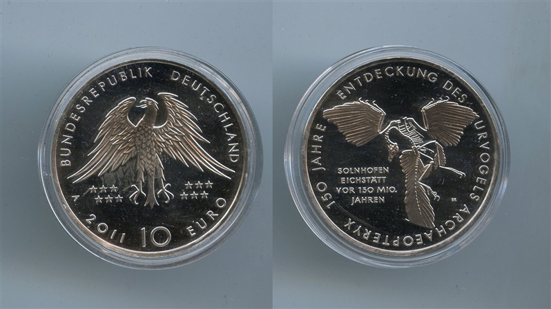 GERMANIA, 10 Euro 2011 A, "150 scoperta dell' archaeopteryx"